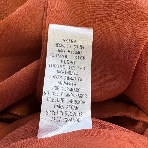 Akira Rust Red Orange Long Sleeve Faux Wrap Dress Size Large - Picture 5 of 5